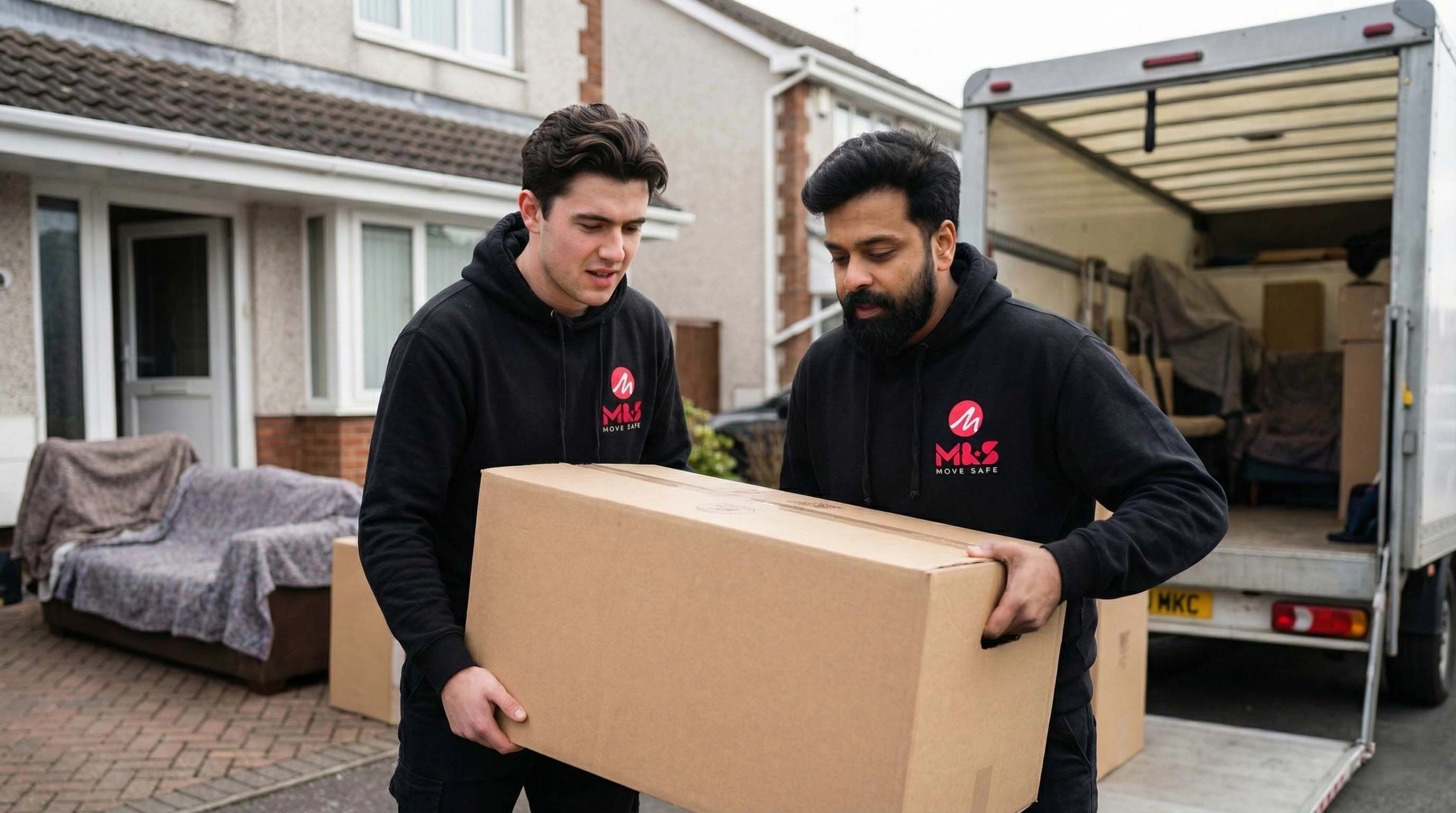 Professional removals Liverpool firm loading boxes into a moving van